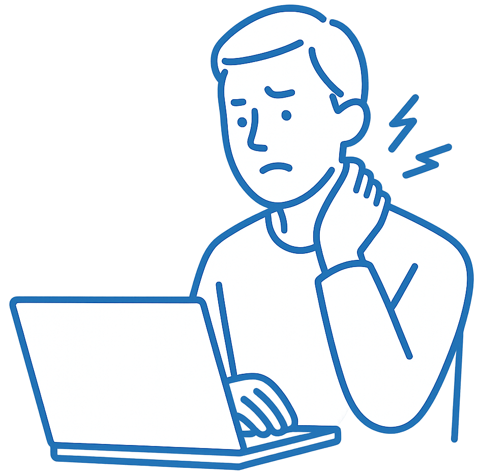 デスクワークで首を痛める男性